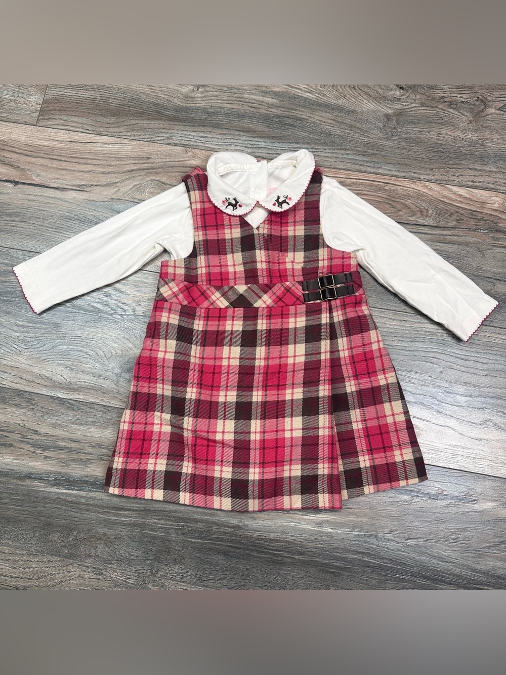 Janie and Jack Vintage Tartan Dress Jumper In The Alps 12-18 M Holiday Burgundy